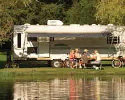 caravan by a lake