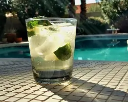 close up of cocktail on a poolside