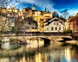 Bridge view over Uelzecht river in Luxembourg