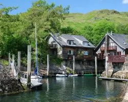 chalets on a lake